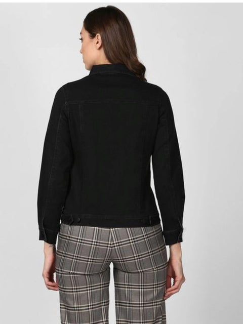 Generic Women's Denim Solid Long Sleeve Jacket (Black)