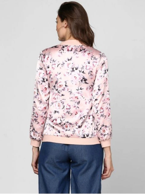 Generic Women's Satin Floral 3/4th Sleeve Jacket (Light Pink)