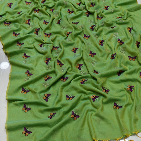 Butterfly Embroidered Mal Cotton Saree