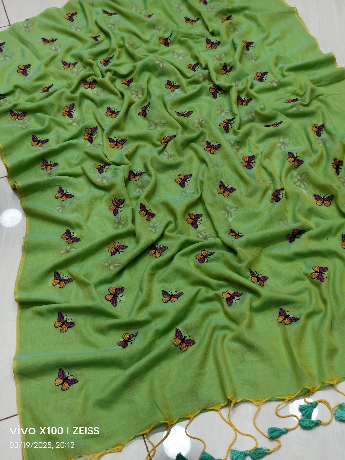 Butterfly Embroidered Mal Cotton Saree