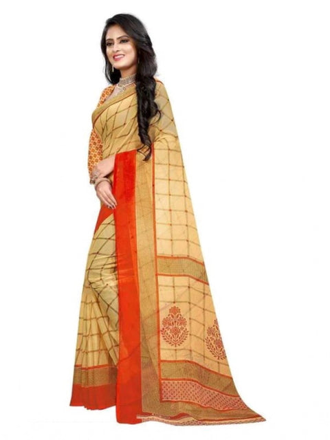 Women's Georgette Printed Saree With Unstitched Blouse 5.5Mtr (Orange)