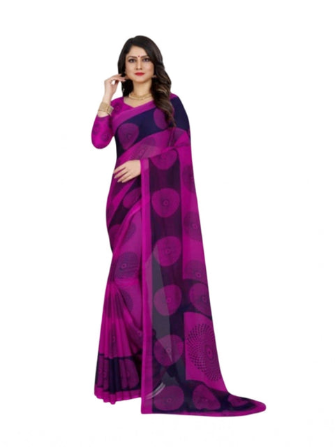 Women's Georgette Printed Saree With Unstitched Blouse 5.5Mtr (Purple)