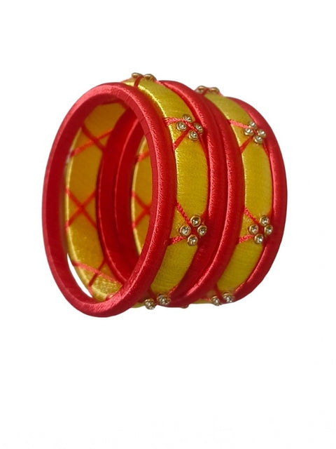Women's Plastic Silk Thread Bangles (Lemon Yellow, Size: 2.2)