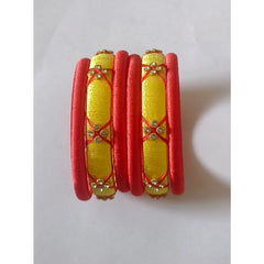 Women's Plastic Silk Thread Bangles (Lemon Yellow, Size: 2.2)
