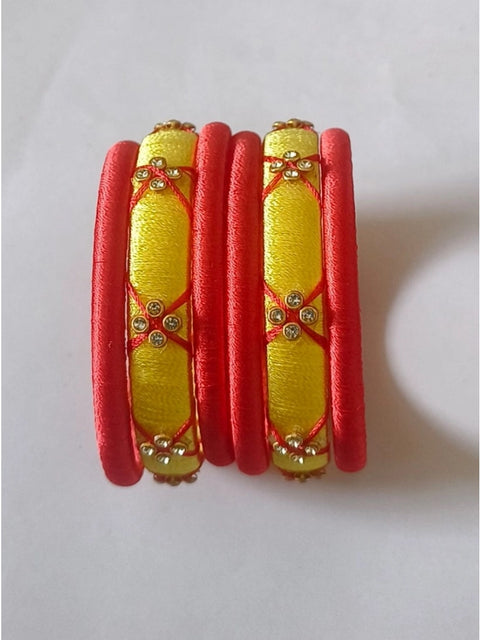 Women's Plastic Silk Thread Bangles (Lemon Yellow, Size: 2.2)