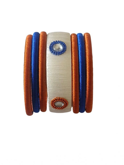 Women's Plastic Silk Thread Bangles (White-Brown-Blue, Size: 2.8)