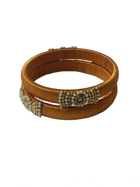 Women's Plastic Silk Thread Bangles (Light Brown, Size: 2.1)