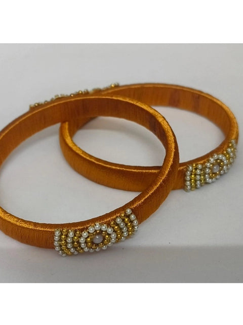 Women's Plastic Silk Thread Bangles (Light Brown, Size: 2.1)