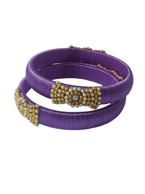 Women's Plastic Silk Thread Bangles (Light Violet, Size: 2.4)