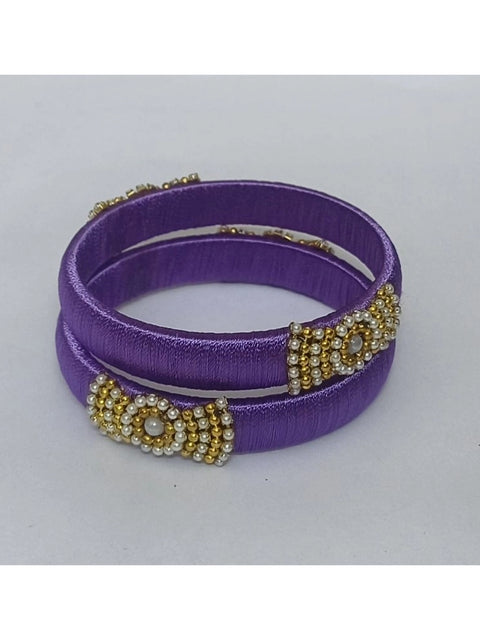 Women's Plastic Silk Thread Bangles (Light Violet, Size: 2.4)