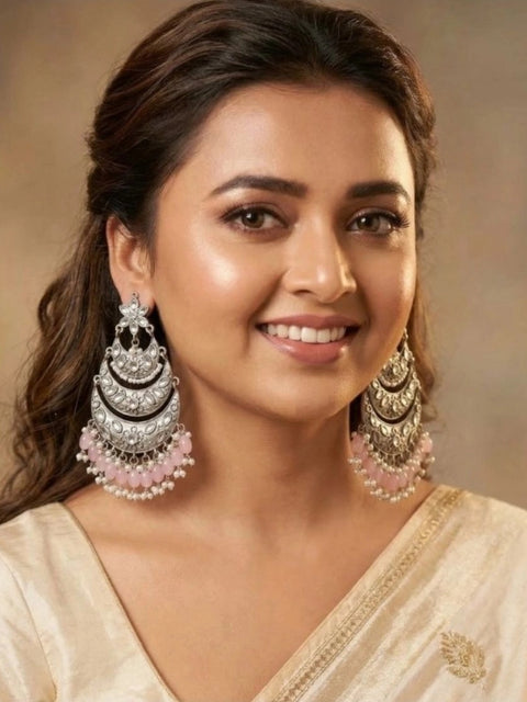 Women's Zinc Alloy Gold Plated Chandbali Earrings (Multicolor)