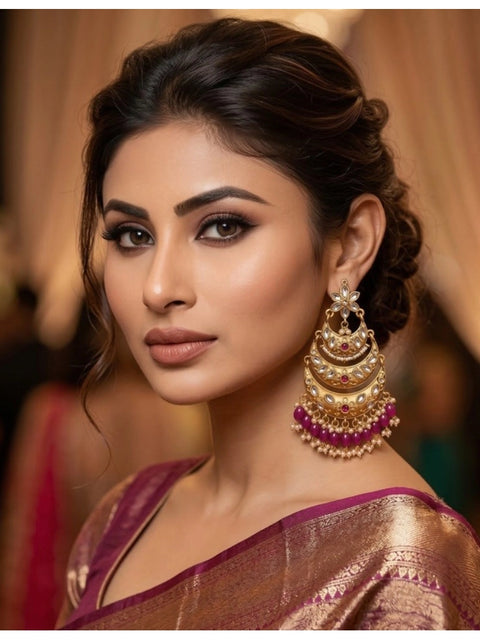 Women's Zinc Alloy Gold Plated Chandbali Earrings (Multicolor)