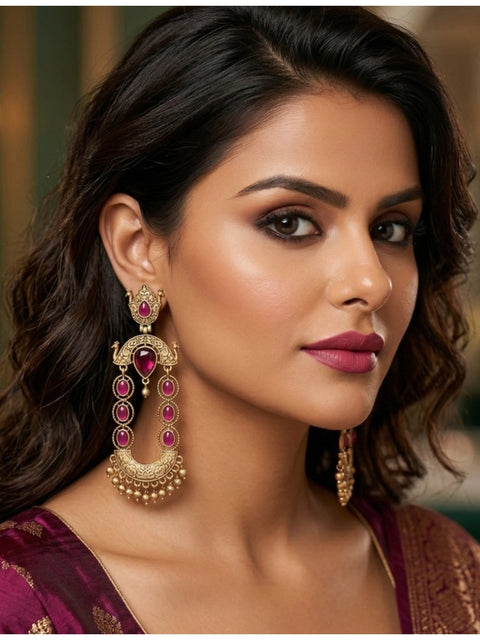 Women's Zinc Alloy Gold Plated Chandbali Earrings (Multicolor)