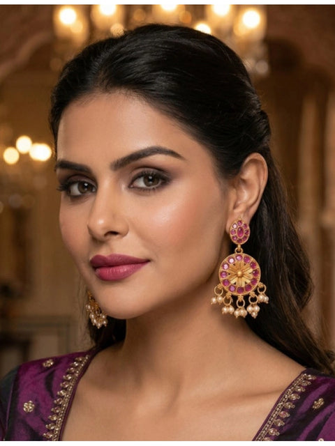 Women's Zinc Alloy Gold Plated Chandbali Earrings (Multicolor)
