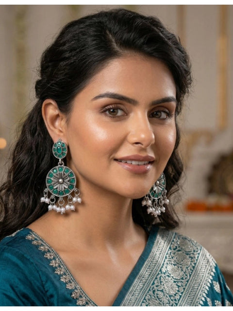 Women's Zinc Alloy Gold Plated Chandbali Earrings (Multicolor)