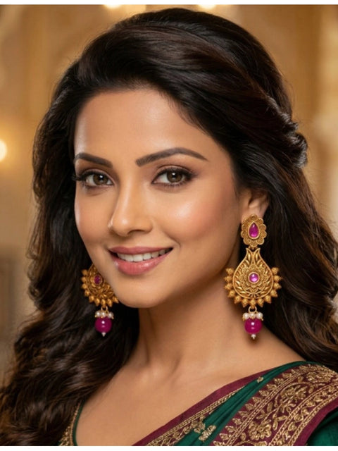Women's Zinc Alloy Gold Plated Chandbali Earrings (Multicolor)