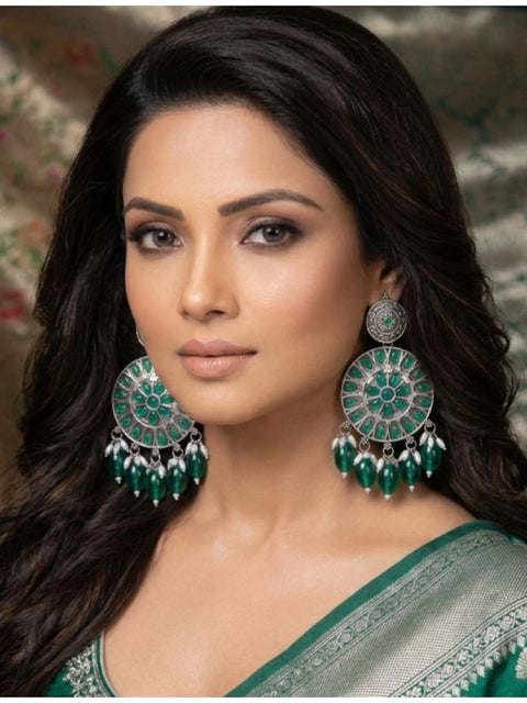 Women's Zinc Alloy Gold Plated Chandbali Earrings (Multicolor)