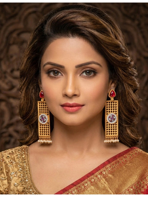 Women's Zinc Alloy Gold Plated Dangler Earrings (Multicolor)