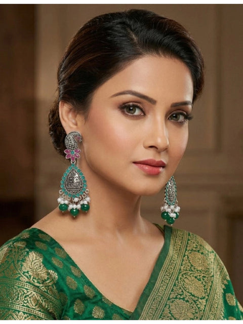 Women's Zinc Alloy Gold Plated Chandbali Earrings (Multicolor)