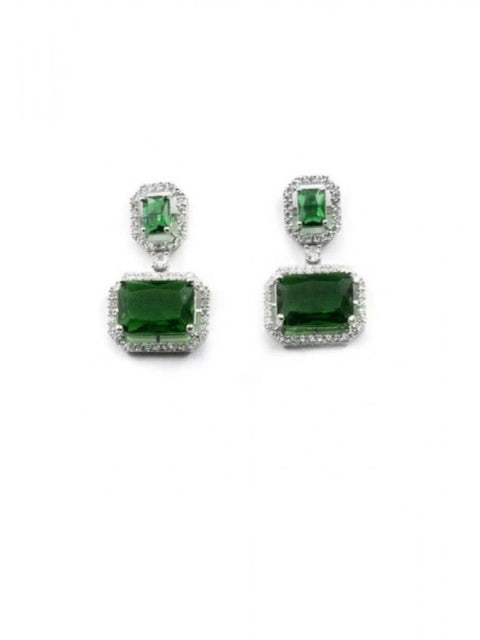 Women's Brass Silver Plated Drop Earrings (Green)