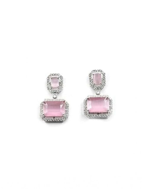 Women's Brass Silver Plated Drop Earrings (Pink)