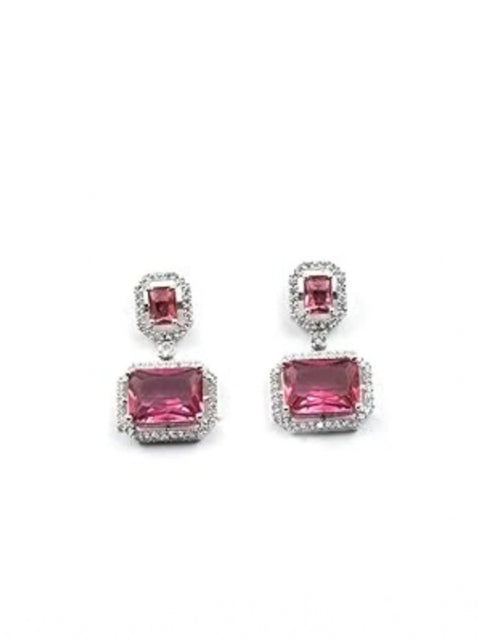 Women's Brass Silver Plated Drop Earrings (Red)