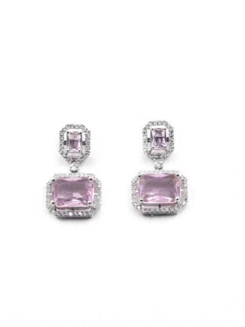 Women's Brass Silver Plated Drop Earrings (Pink)