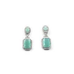 Women's Brass Silver Plated Drop Earrings (Turquoise)