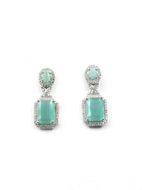 Women's Brass Silver Plated Drop Earrings (Turquoise)