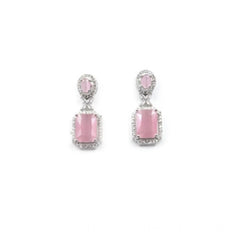 Women's Brass Silver Plated Drop Earrings (Pink)