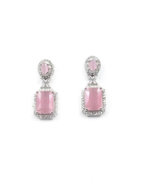 Women's Brass Silver Plated Drop Earrings (Pink)