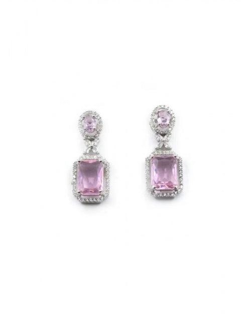 Women's Brass Silver Plated Drop Earrings (Pink)