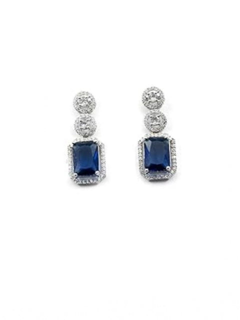 Women's Brass Silver Plated Drop Earrings (Blue)