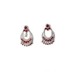 Women's Brass Silver Plated Chandbali Earrings (Red)