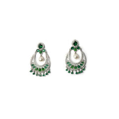 Women's Brass Silver Plated Chandbali Earrings (Green)