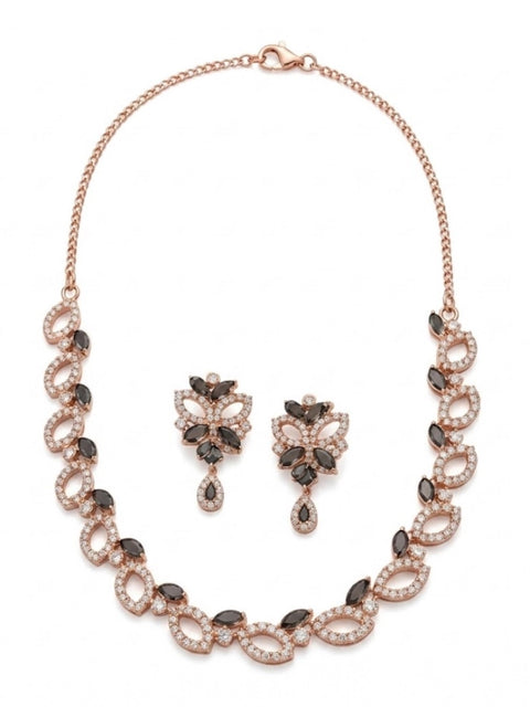 Women's Brass Silver Plated Necklace set (Silver)