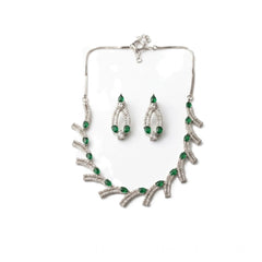 Women's Brass Silver Plated Necklace set (Green)