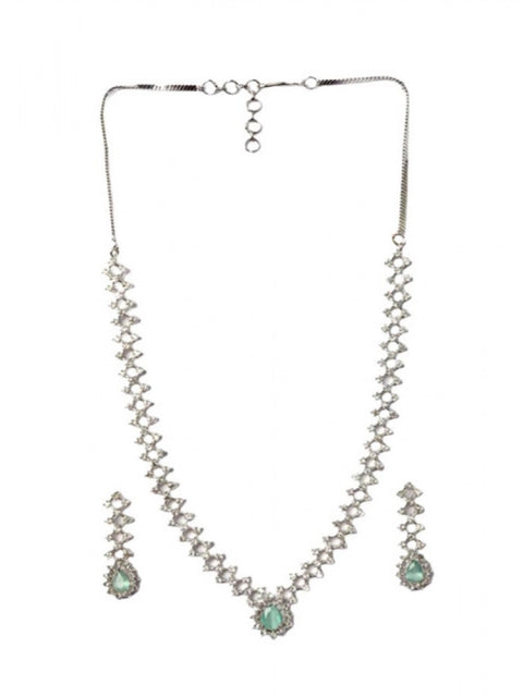 Women's Brass Silver Plated Necklace set (Turquoise)