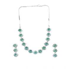 Women's Brass Silver Plated Necklace set (Green)