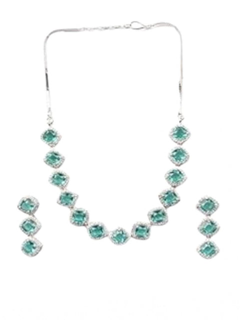 Women's Brass Silver Plated Necklace set (Green)
