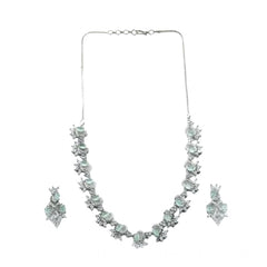 Women's Brass Silver Plated Necklace set (Turquoise)