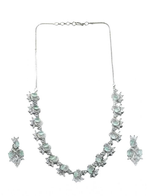 Women's Brass Silver Plated Necklace set (Turquoise)