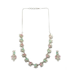 Women's Brass Silver Plated Necklace set (Multicolor)