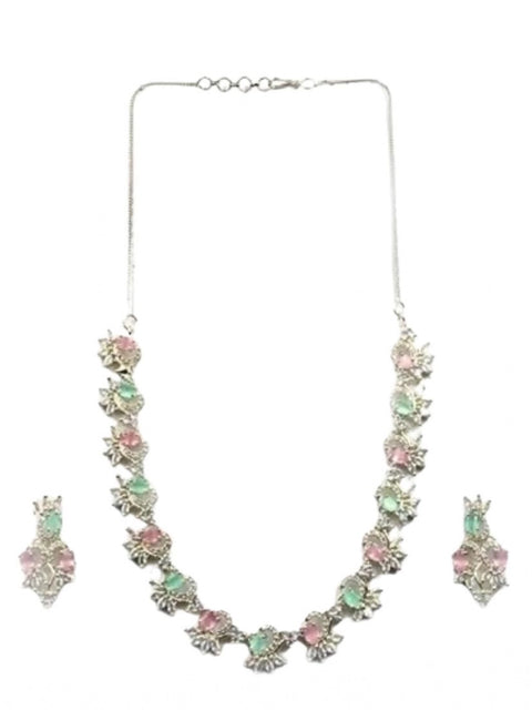 Women's Brass Silver Plated Necklace set (Multicolor)