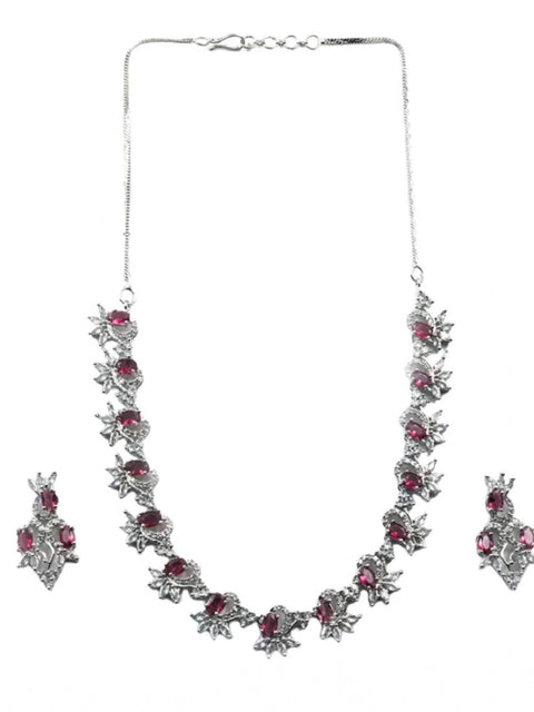 Women's Brass Silver Plated Necklace set (Red)
