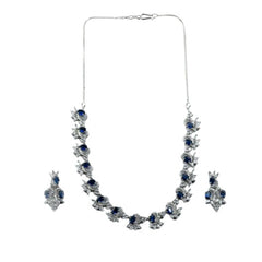 Women's Brass Silver Plated Necklace set (Blue)