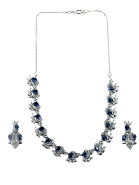 Women's Brass Silver Plated Necklace set (Blue)