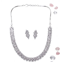Women's Brass Silver Plated Necklace set (Silver)
