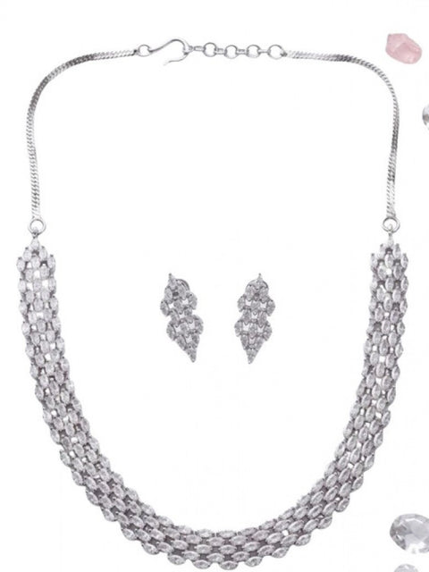 Women's Brass Silver Plated Necklace set (Silver)