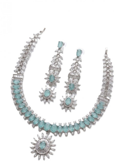 Women's Brass Silver Plated Necklace set (Turquoise)
